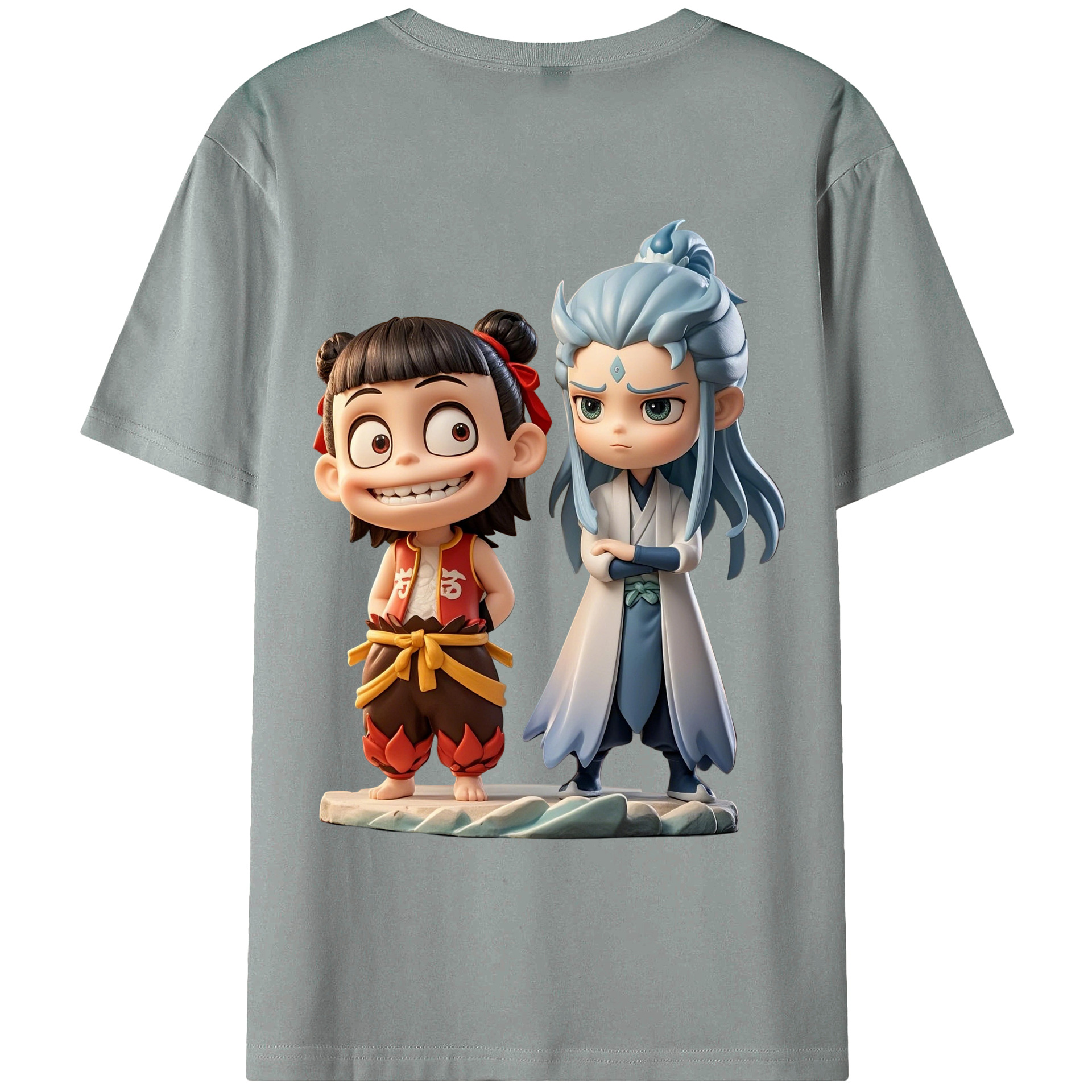（画像用） Ne Zha 2 ナタ 魔童の大暴れ 綿100％ メンズ半袖Tシャツ（バックプリント） 通気性